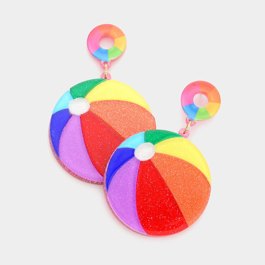 Beach Ball Earrings Glittered Resin Beach Ball Dangle Earrings Colorful