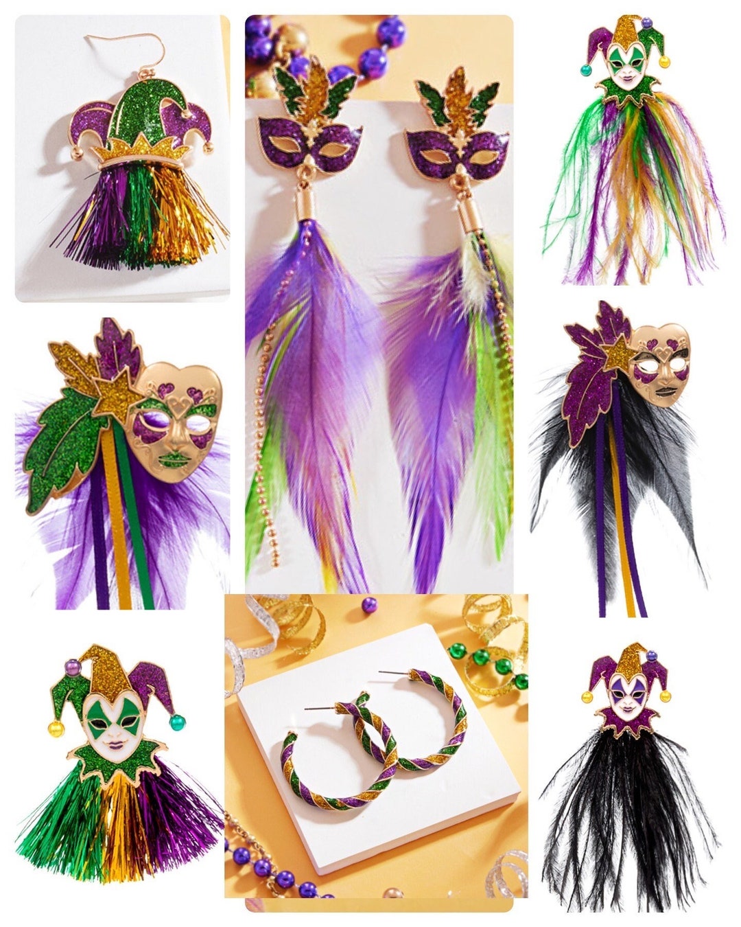 MARDI GRAS Mask Earrings Masquerade Mask Feather Jester Etsy