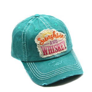 Distressed Sunshine And Whiskey Baseball Hat Vacation Party Celebration Hat Gift Ballcap Women's Embroidered Baseball Hat