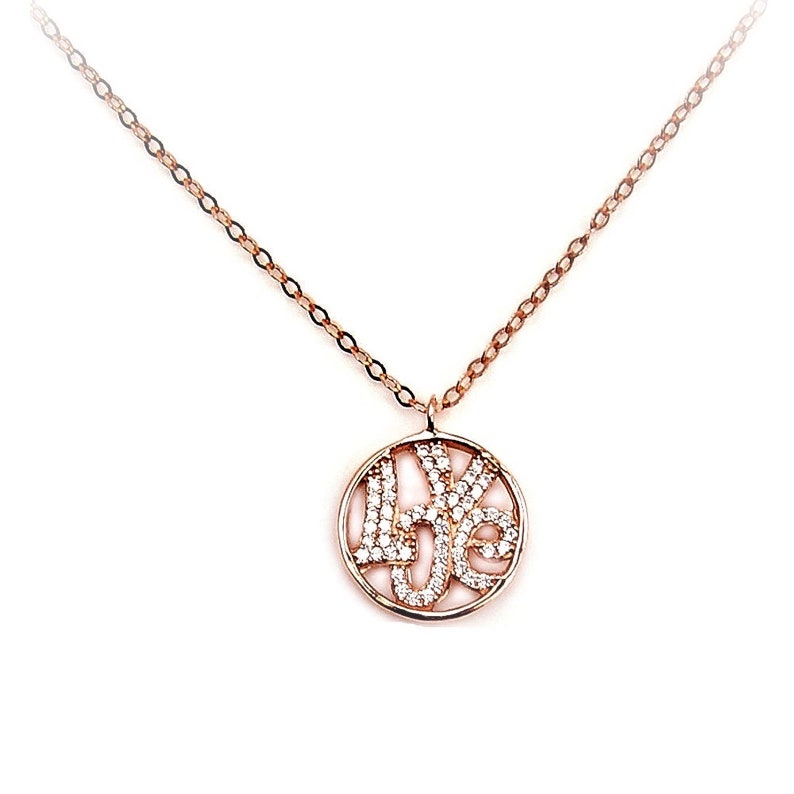 Pave Love Necklace Z812 The Silver Plaza Gold Love Script Neckalce