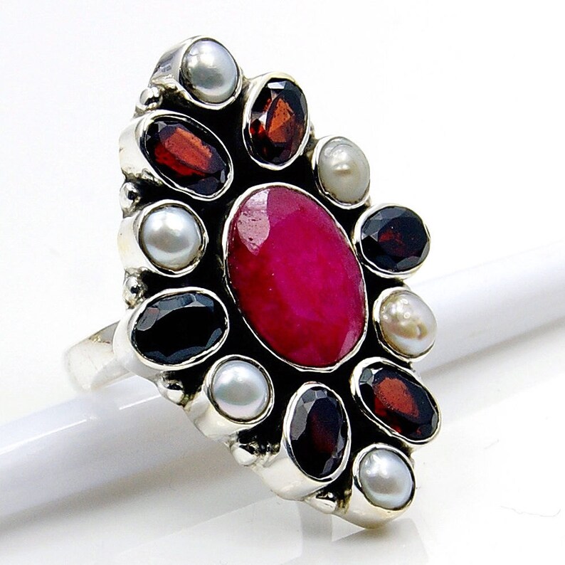 Sterling Silver Ring with Healing Properties Size 5.5 AA413 The Silver Plaza Garnet Ring Statement Ruby Ring Pearls Ring