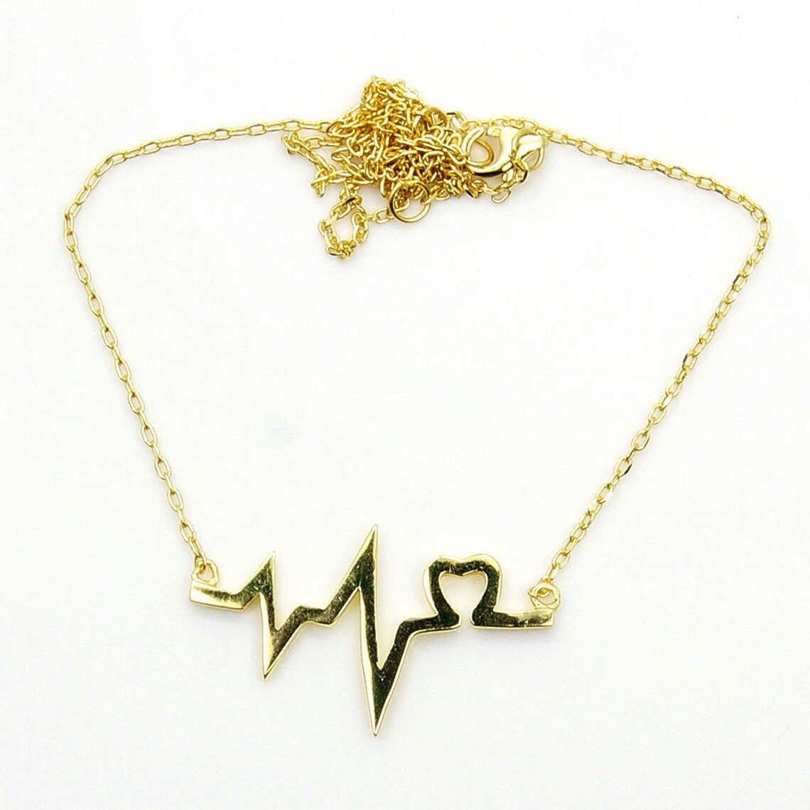 Gold Lifeline Necklace & Sterling Silver Heart Necklace AD43 Etsy