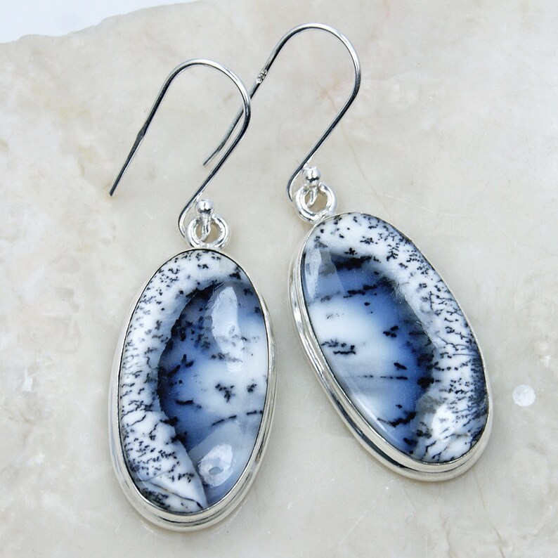Oval Earrings Large Earrings Sterling Silver Dangle Earrings AG344 The Silver Plaza Nightfall/' Dendritic Opal Earrings