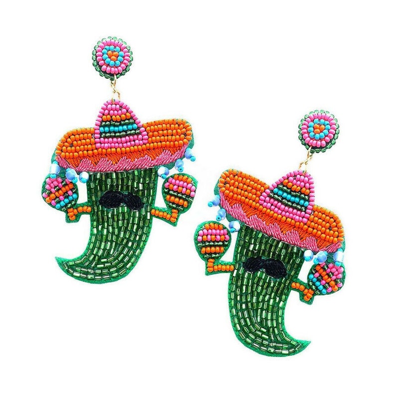 Women's Earrings Beach Earrings Sombrero Earrings Beaded Earrings Gift Fiesta Earrings Tropical Earrings Chili Pepper Earrings
