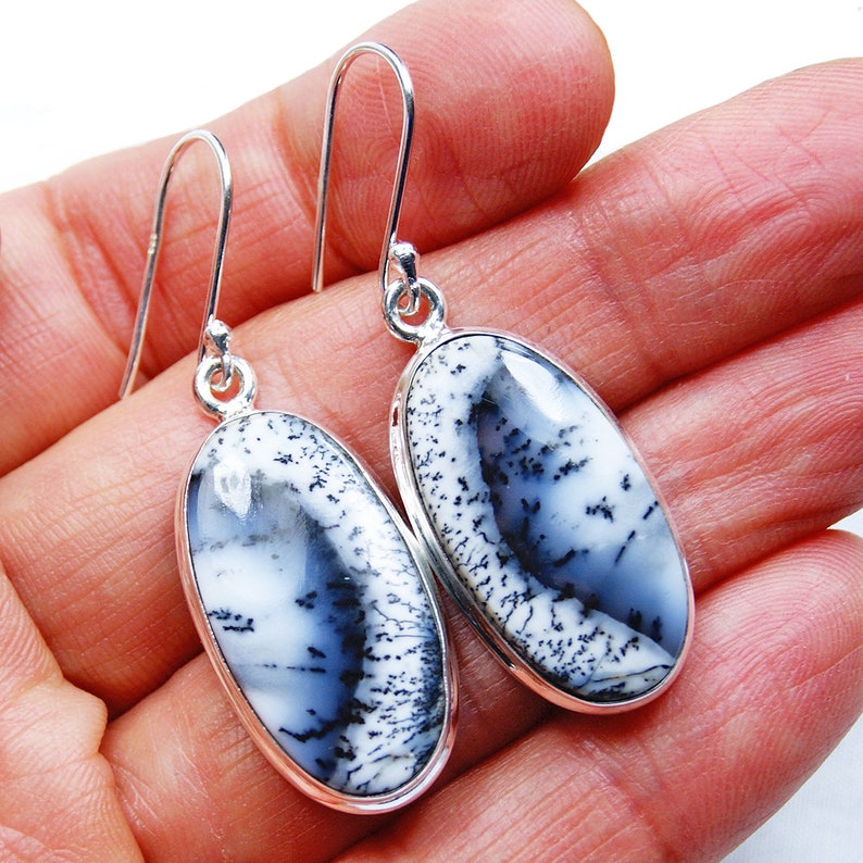 Oval Earrings Large Earrings Sterling Silver Dangle Earrings AG344 The Silver Plaza Nightfall/' Dendritic Opal Earrings