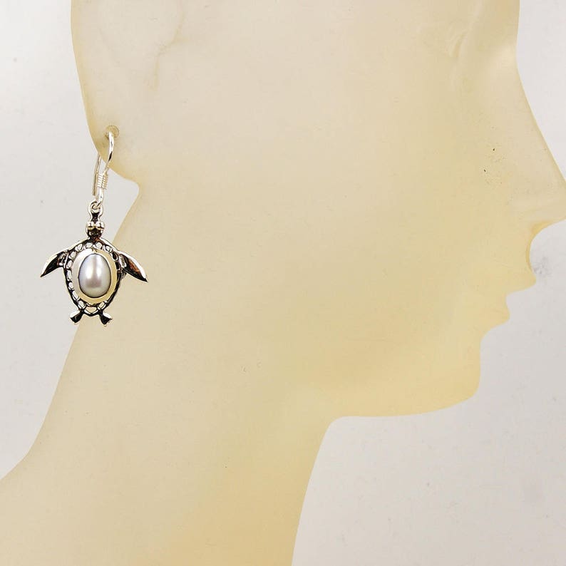 Turtle Earrings Pearl Earrings Sterling Silver Dangle Earrings Earring Jewelry AF352 Gift The Silver Plaza