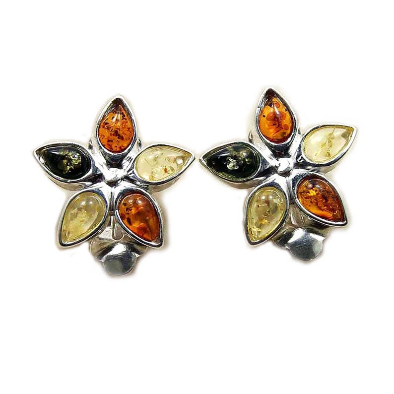 Flower Earrings Sterling Silver Clip On Earrings AF875 Earrings The Silver Plaza Baltic Amber Earrings