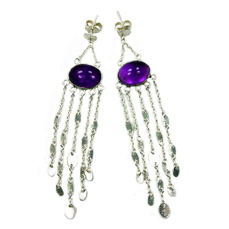 Long Amethyst Earrings February Birthstone Sterling Silver Long Dangle Earrings Chandelier Earring AG516 The Silver Plaza