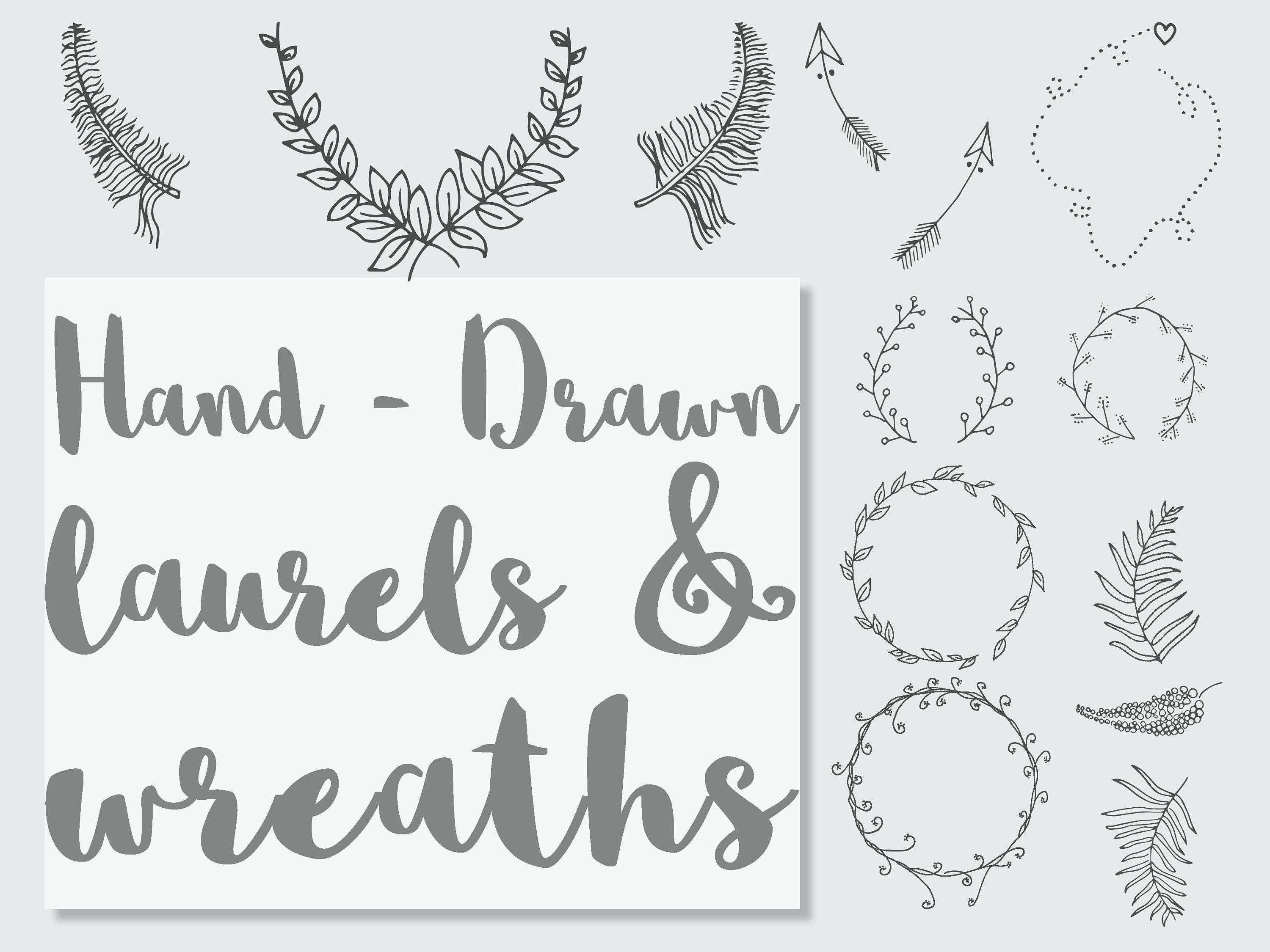 Doodle Laurel & Wreath Set: Hand Drawn Clip Arts and Vectors for ...