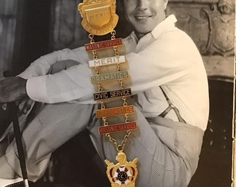 Vintage 1970's Brooch Pin De Molay Merit Badges Masonic Service/Merit/Dramatics/Civic Service/Scholastics