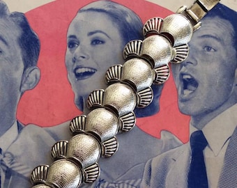 Vintage 1950s Bracelet Signed Coro With The Pegagus Logo C Copyright On The Clasp Silver Tone Metal Link Bracelet