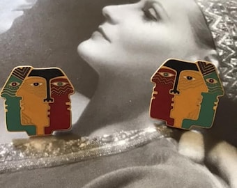 Kolczyki Vintage 1980's PIERCED Laurel Burch *Faces* Kolczyki Kolekcjonerskie