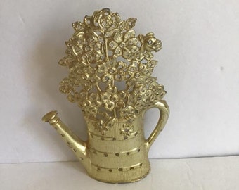 Vintage 1970's 1980's Earring Tree Display Gold Tone COLOR Watering/Sprinkle Can Of Flowers *Torino* Brand