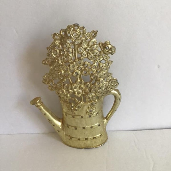 Vintage 1970's 1980's Earring Tree Display Gold Tone COLOR Watering/Sprinkle Can Of Flowers *Torino* Brand