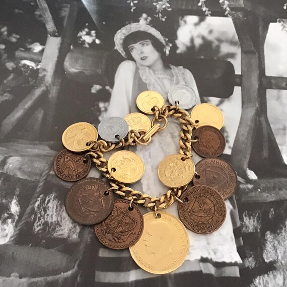 Vintage 1960's 1970's Bracelet Coins Charm Bracel… - image 9