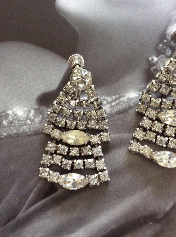 Vintage 1950s Earrings Rhinestone Dangles Screw B… - image 3