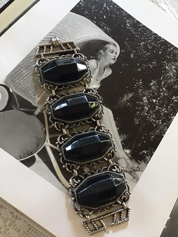 Vintage 1940's 1950's Bracelet Four Large Black P… - image 3