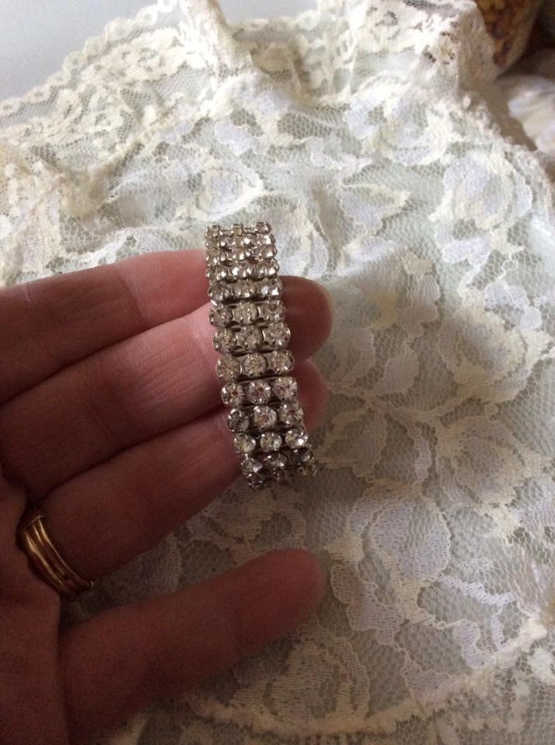 Vintage 1950s 1960s Bracelet Rhinestone Stretch Silver Color Etsy