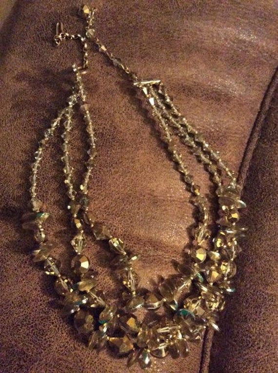 Vintage 1950s 1960s Necklace 3 Strand Glass Cryst… - image 5