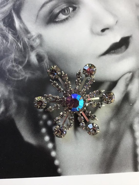 Vintage 1950's 1960's Brooch Pin Snowflake Light … - image 5