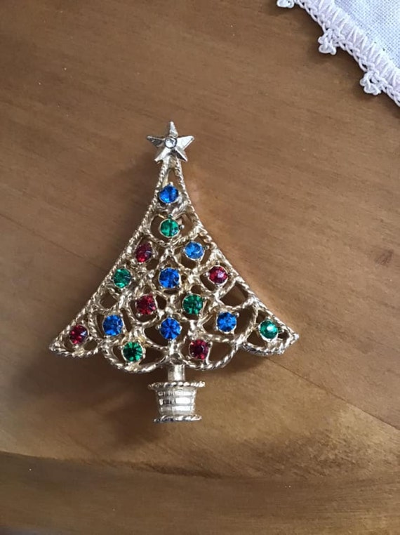 Vintage 1980's 1990's Brooch Pin Christmas Tree G… - image 3