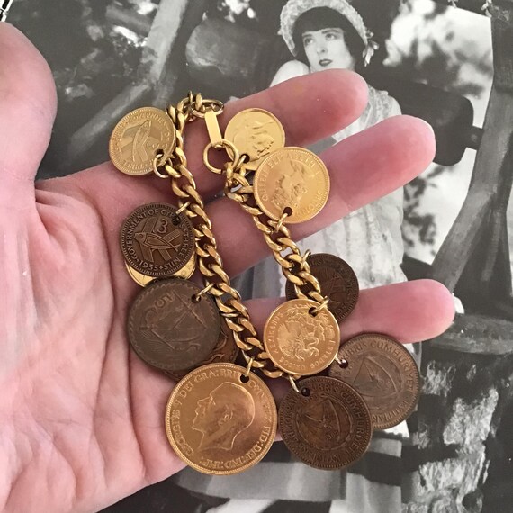 Vintage 1960's 1970's Bracelet Coins Charm Bracel… - image 4