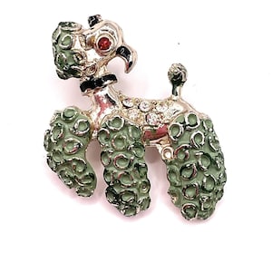 Vintage 1950&#39;s 1960&#39;s Brooch Pin Green Poodle In Gold Tone COLOR Unsigned Unmarked