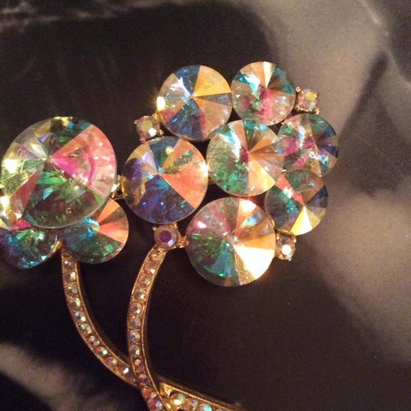 Vintage 1950s 1960s Brooch Pin Signed Weiss Rivoli Shaped Stones Large Size