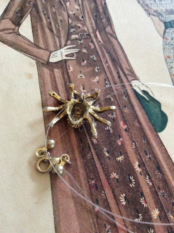 Vintage 1980s Necklace Spider Gold Tone Metal Wit… - image 4
