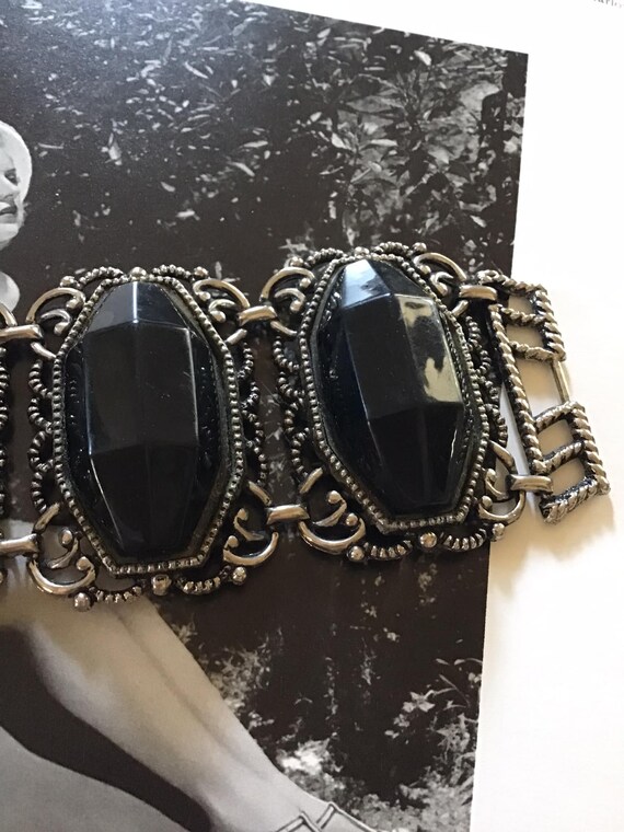 Vintage 1940's 1950's Bracelet Four Large Black P… - image 5