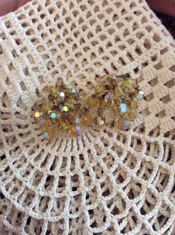 Vintage 1950s Earrings Clip On Yellow Aurora Bore… - image 3