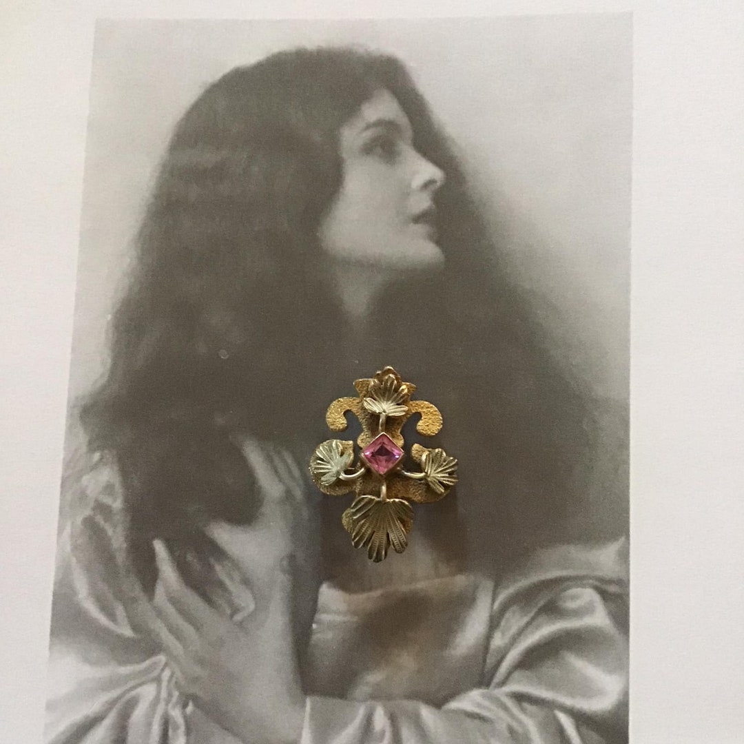 Broche Ancienne édouardienne Damasquinée Or Chimère - Bijou Vintage, Occasion, Pièce De Collection
