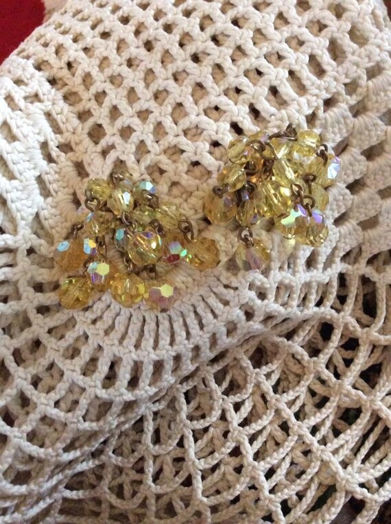 Vintage 1950s Earrings Clip On Yellow Aurora Bore… - image 2