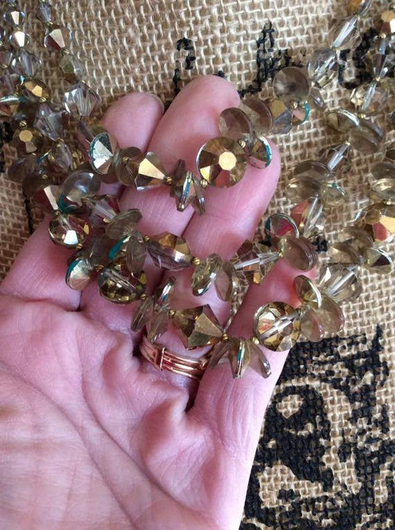 Vintage 1950s 1960s Necklace 3 Strand Glass Cryst… - image 2
