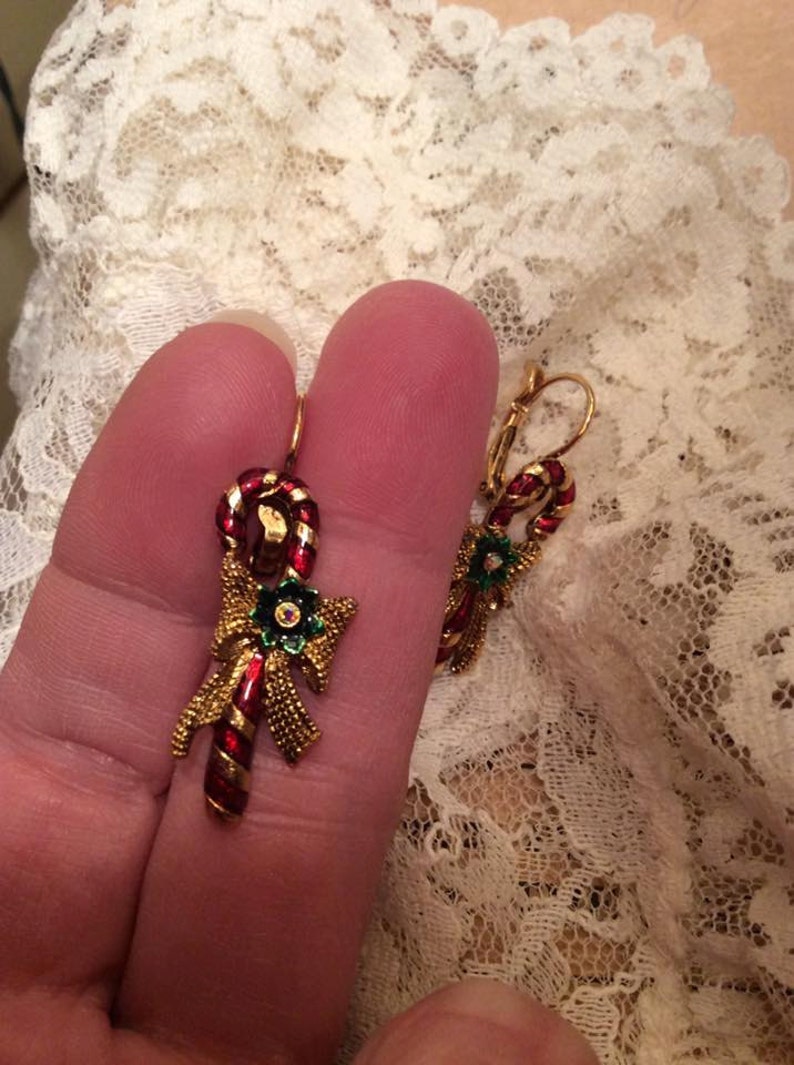 Vintage 1990s Earrings Candy Canes Christmas Pierced Gold Tone Etsy