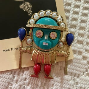 ヴィンテージ 1990 年代 ブローチ ペンダント コンボ サイン入り *KJL* ウィッチ ドクター 美しい石