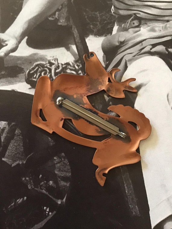 Vintage 1950's Brooch Pin Unsigned Copper Deer/Bu… - image 5