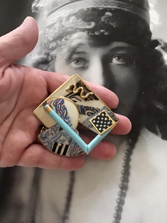 Vintage 1980's Brooch Pin Ceramic Hand Made Unsig… - image 4