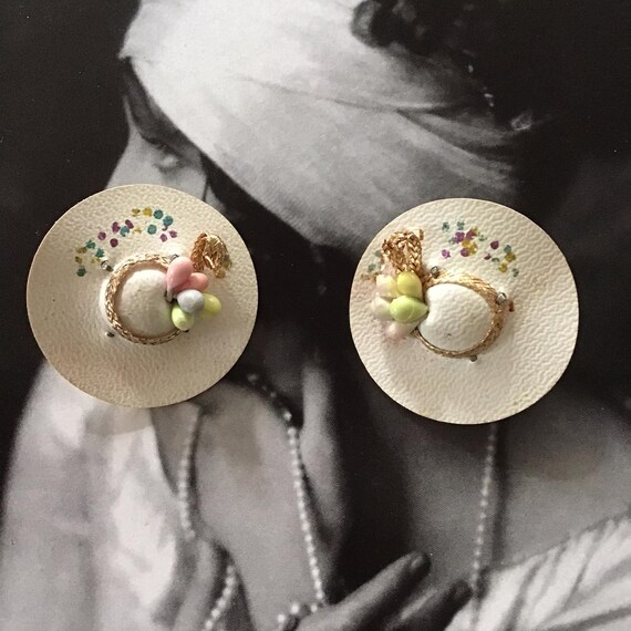 Vintage 1950's Earrings CLIP ON Style Off White H… - image 2