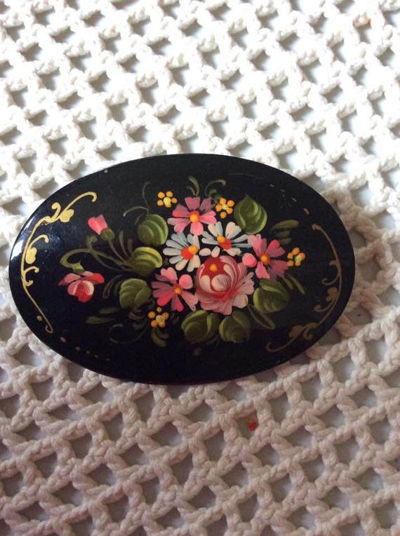 Vintage 1970s 1980s Brooch Pin Souvenir Hand Paint
