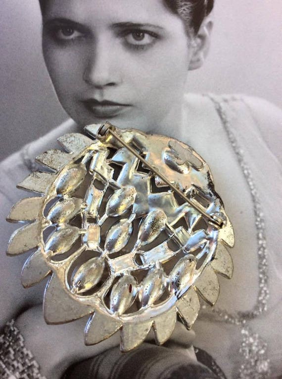 Vintage 1920s 1930s Art Deco Brooch Pin Clear Rhi… - image 4