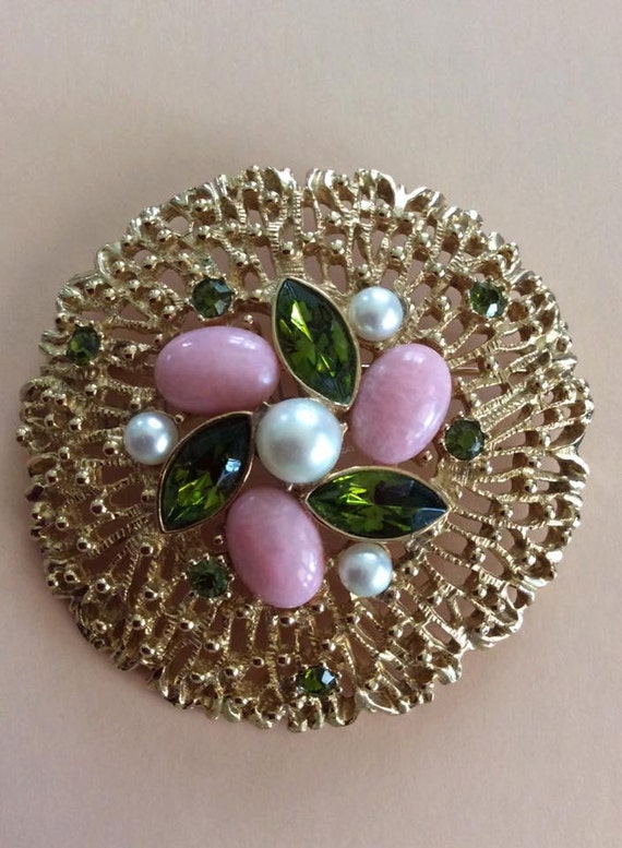 Vintage 1960s Brooch Pin HUGE Sarah Coventry Gold… - image 2