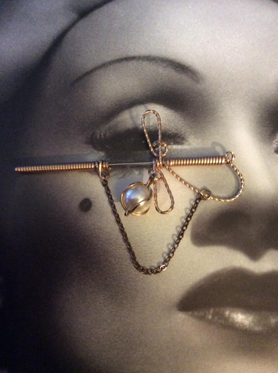 Vintage 1940s 1950s Brooch Pin Sword Faux Pearl Lightweight Etsy