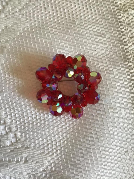 Vintage 1950's 1960's Brooch Pin Iridescent Red F… - image 6