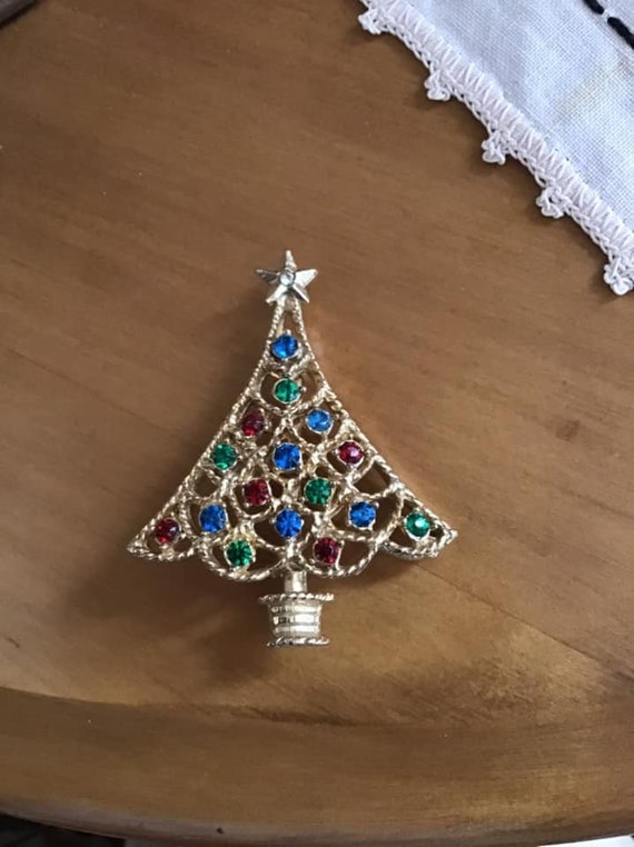 Vintage 1980's 1990's Brooch Pin Christmas Tree G… - image 1