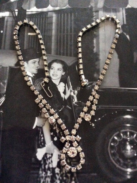 Vintage 1950s Necklace Clear Shiny Rhinestones Ol… - image 2