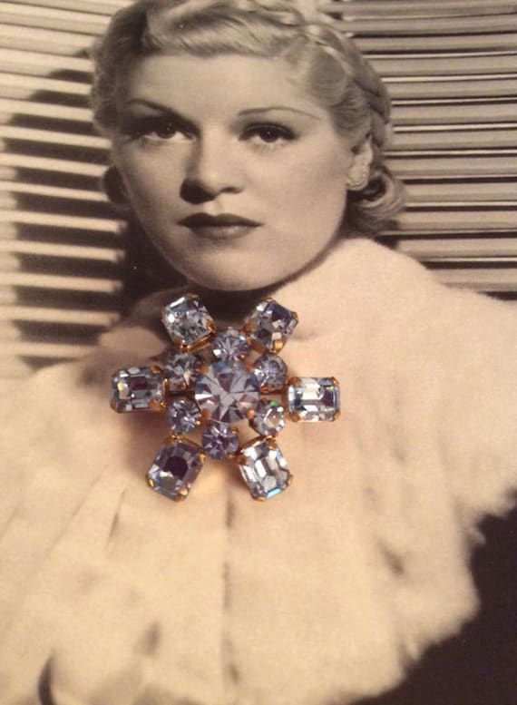 Vintage 1950s Brooch Pin Light Blue Stones Made I… - image 1