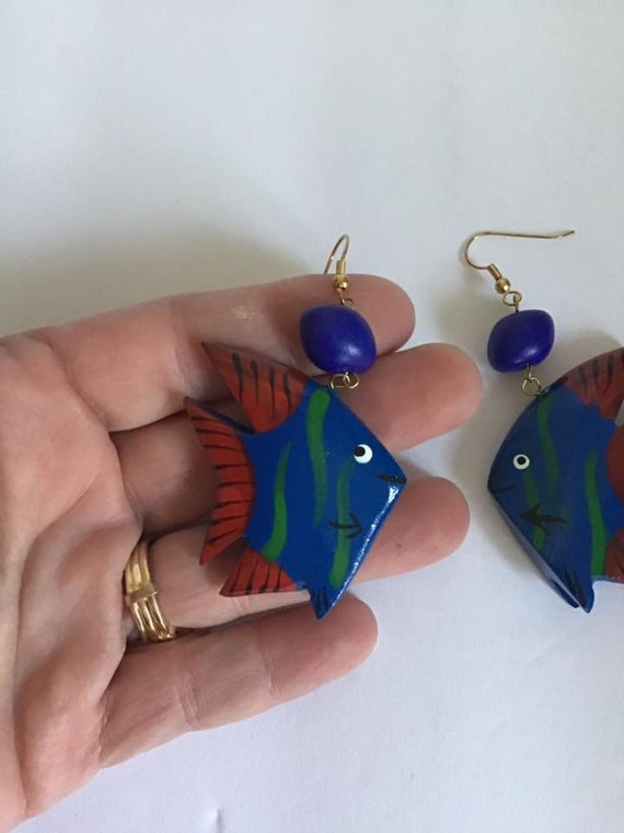 Vintage 1980's 1990's Earrings Pierced Fish Made … - image 3