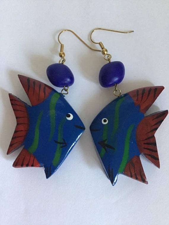 Vintage 1980's 1990's Earrings Pierced Fish Made … - image 1