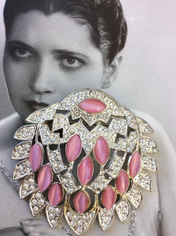 Vintage 1920s 1930s Art Deco Brooch Pin Clear Rhi… - image 2